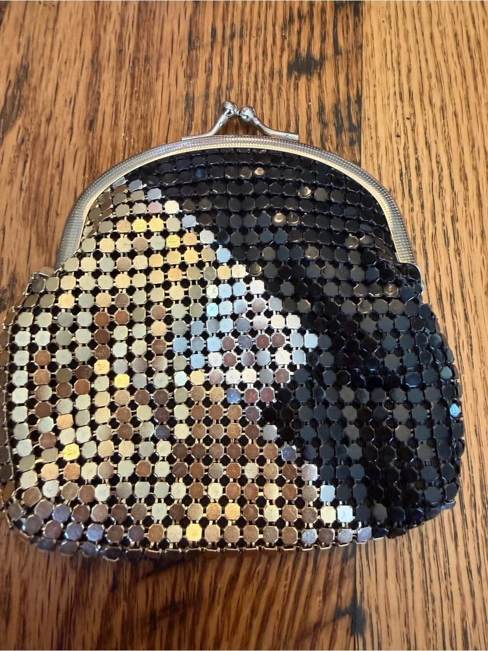 Vintage 80’s Metallic Gold Silver Black Mesh Mini Coin Purse Evening Kiss lock